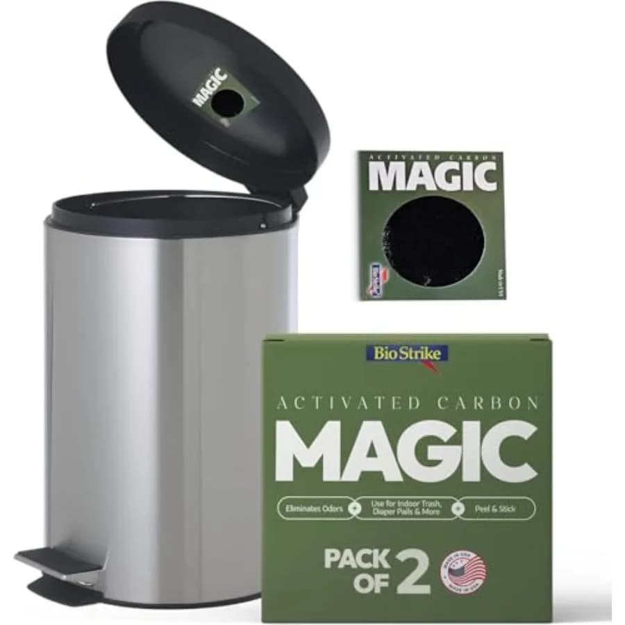 Trash Magic Activated Charcoal Trash Can Odor Eliminator - Peel and Stick Garbage Can Deodorizer - Air Freshener for Fridge, Co