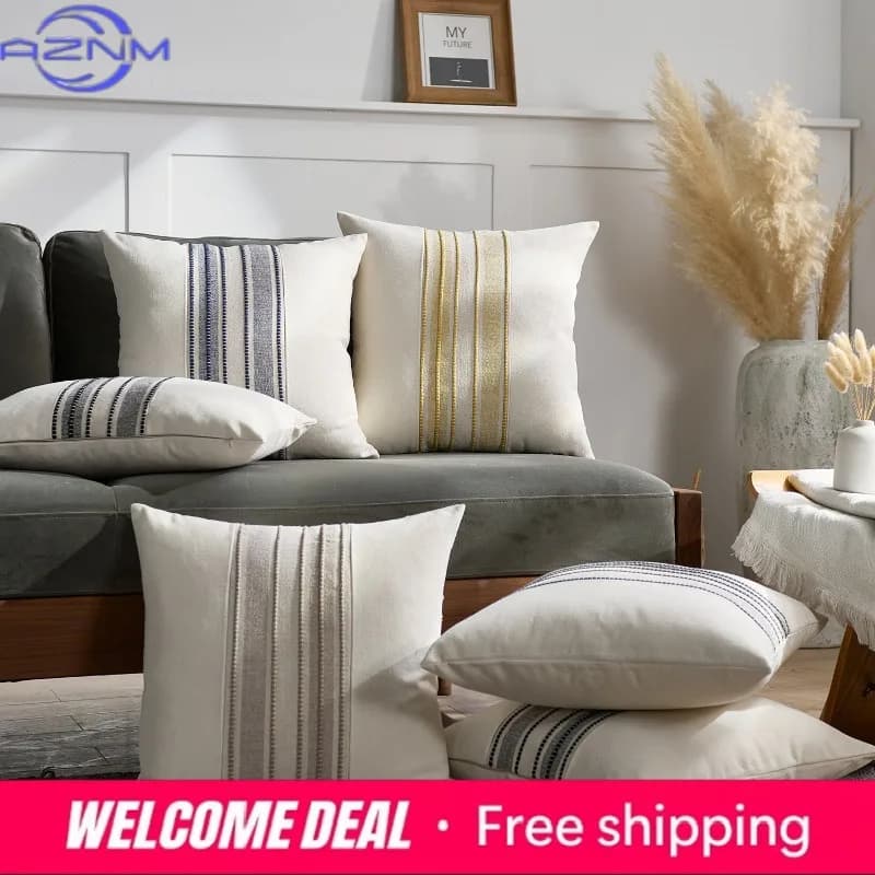 Fodera per cuscino in filato tinto e cucito, stile nordico moderno e semplice, lusso discreto, decorazione morbida per la casa, modello per soggiorno, divano.