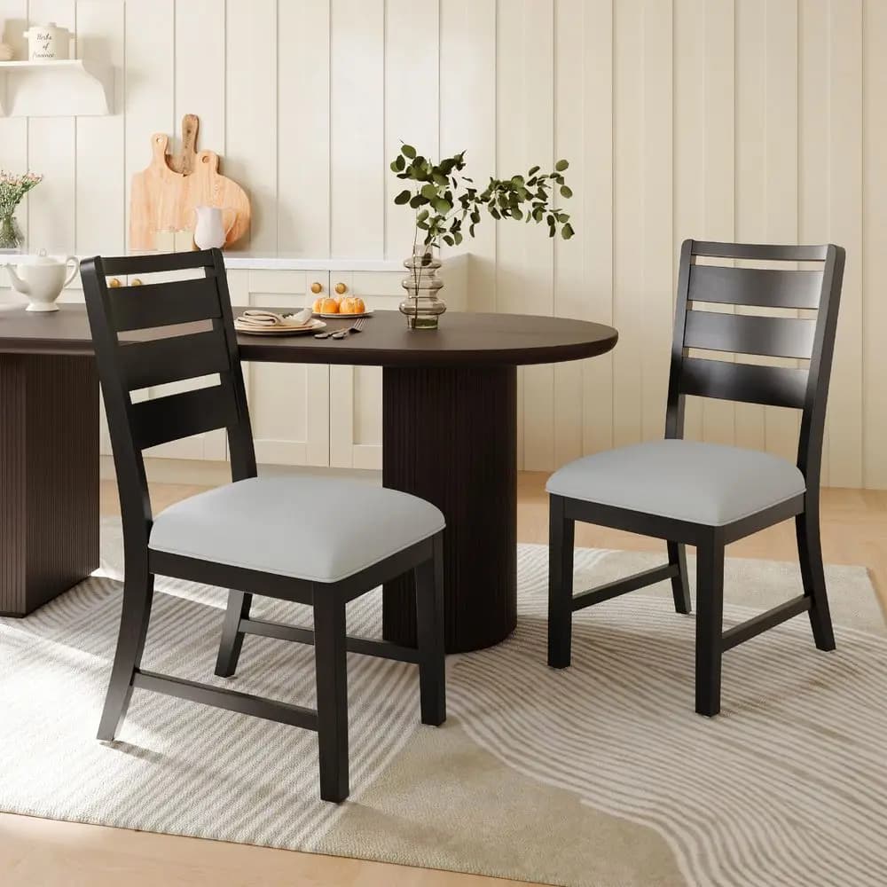 Set di 2 Sedie da Pranzo in Legno, Sedie Imbottite Stile Rustico con Cuscino Spesso 3,5 cm, Schienale a Scala in Legno Massello FSC