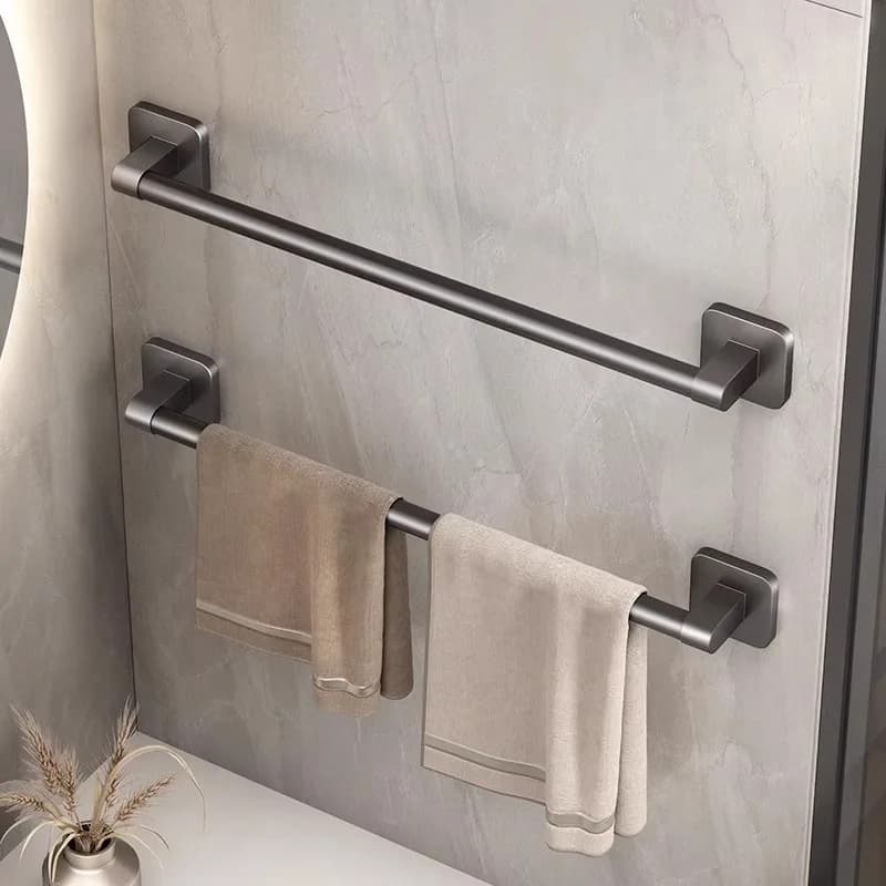 Portasciugamani spazio moderno in alluminio non perforato ripiani per montaggio a parete portasciugamani da bagno gancio per WC con asta singola
