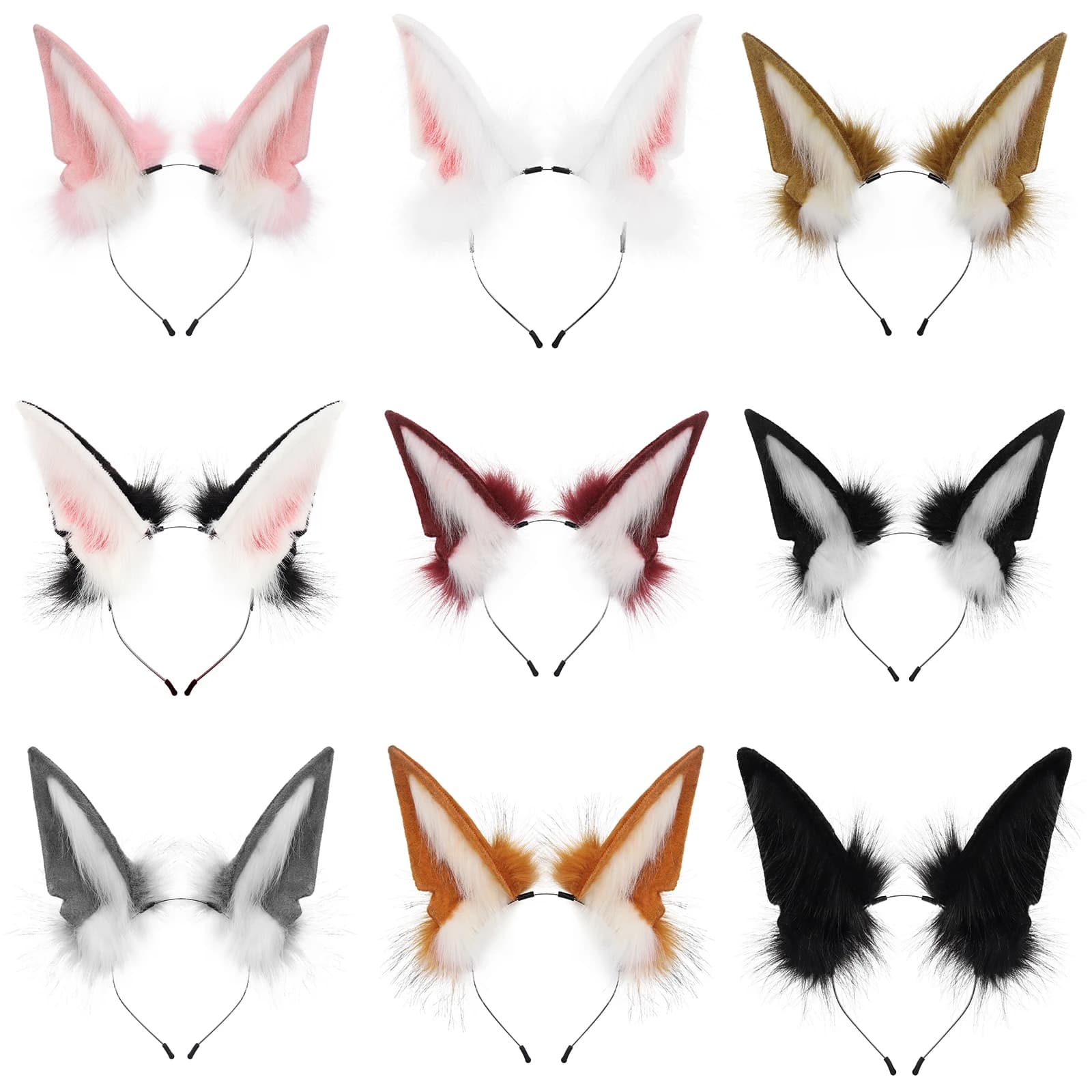 Accessori per la testa del cerchio dei capelli del copricapo cosplay della fascia delle orecchie di volpe del lupo della pelliccia animale fatta a mano per la festa del cosplay