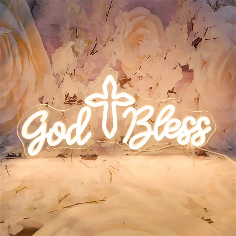 God Bless Neon Sign LED Light Wall Hanging con USB Power Neon Sign regali di compleanno per bambini Party Bedroom Christmas Bar Decor