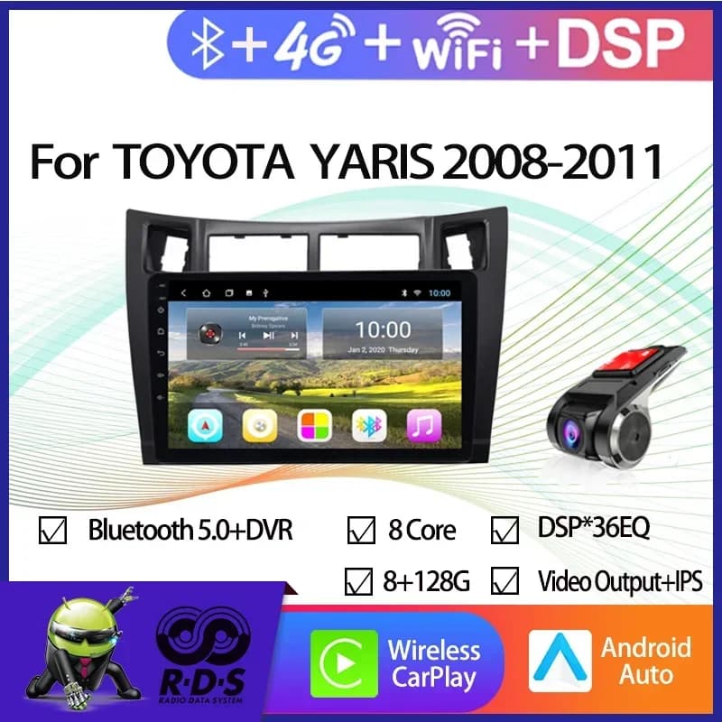 Android Auto Radio Stereo Per TOYOTA YARIS 2008-2011 Navigazione GPS Per Auto Con Wifi 4G Specchio Link Telecamera di Backup Supporto DVR