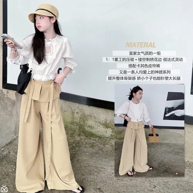 French design chic Summer teen girl clothes Sided Lace short Shirt Butt Curtain Casual Pants junior child kid trousers outfits
