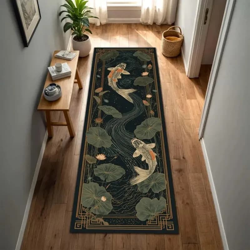 VIKAMA Non-slip Greek Key Orthodox Cross Rug, Prayer Mat for Bedroom Home Religious Decor