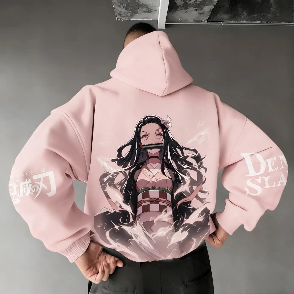 Felpa con cappuccio da uomo Demon Slayer Kamado Nezuko Anime Primavera Autunno Inverno Ragazzo Harajuku Abito genitore-figlio a maniche lunghe