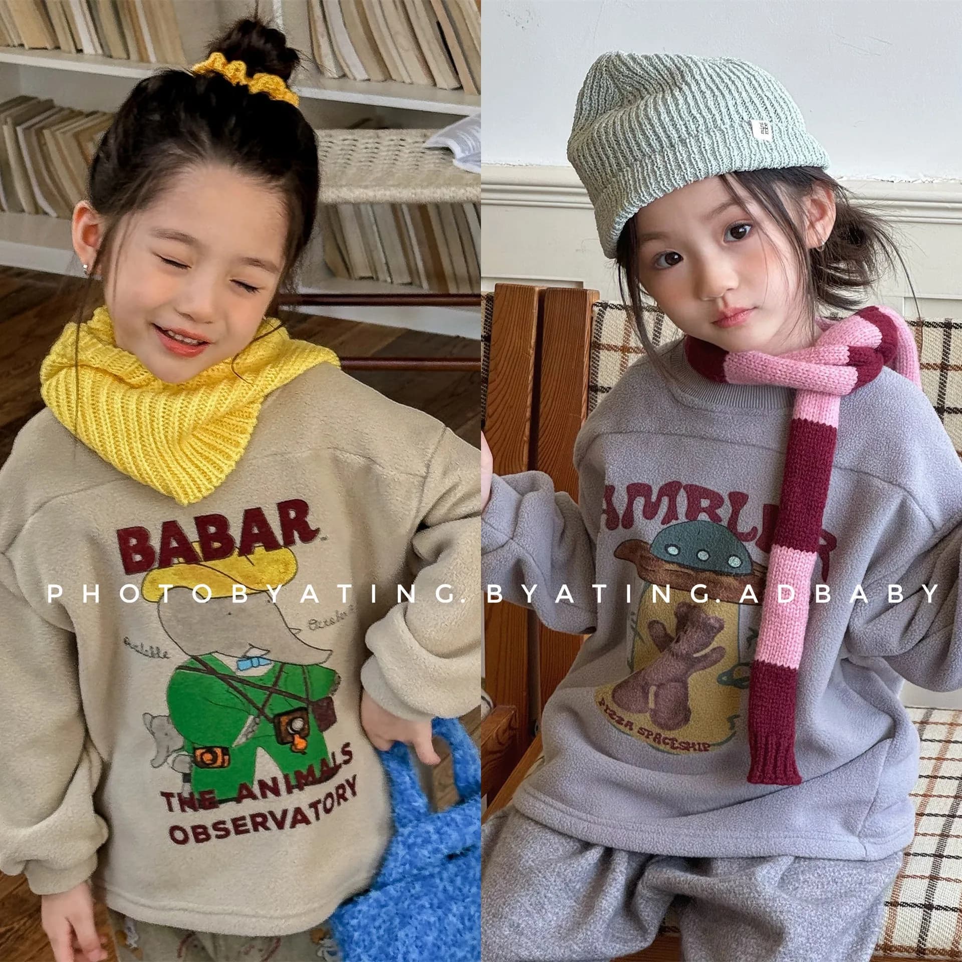 Boys Girls Casual Pullover Plus Velvet Thick Kids Warm Tops 2025 Winter New Children Long Sleeve Fleece Sweatshirt Cartoon Print