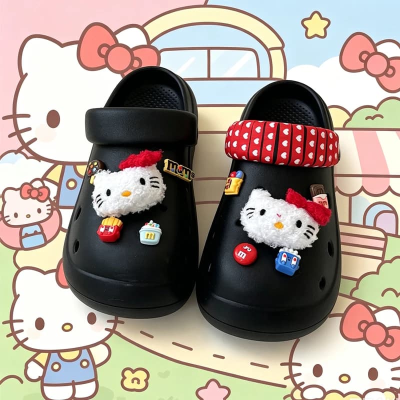 Ciabatte Hello Kitty Sanrio con fondo spesso, scarpe con fori, sandali estivi da ragazza per esterno, antiscivolo, con rialzo