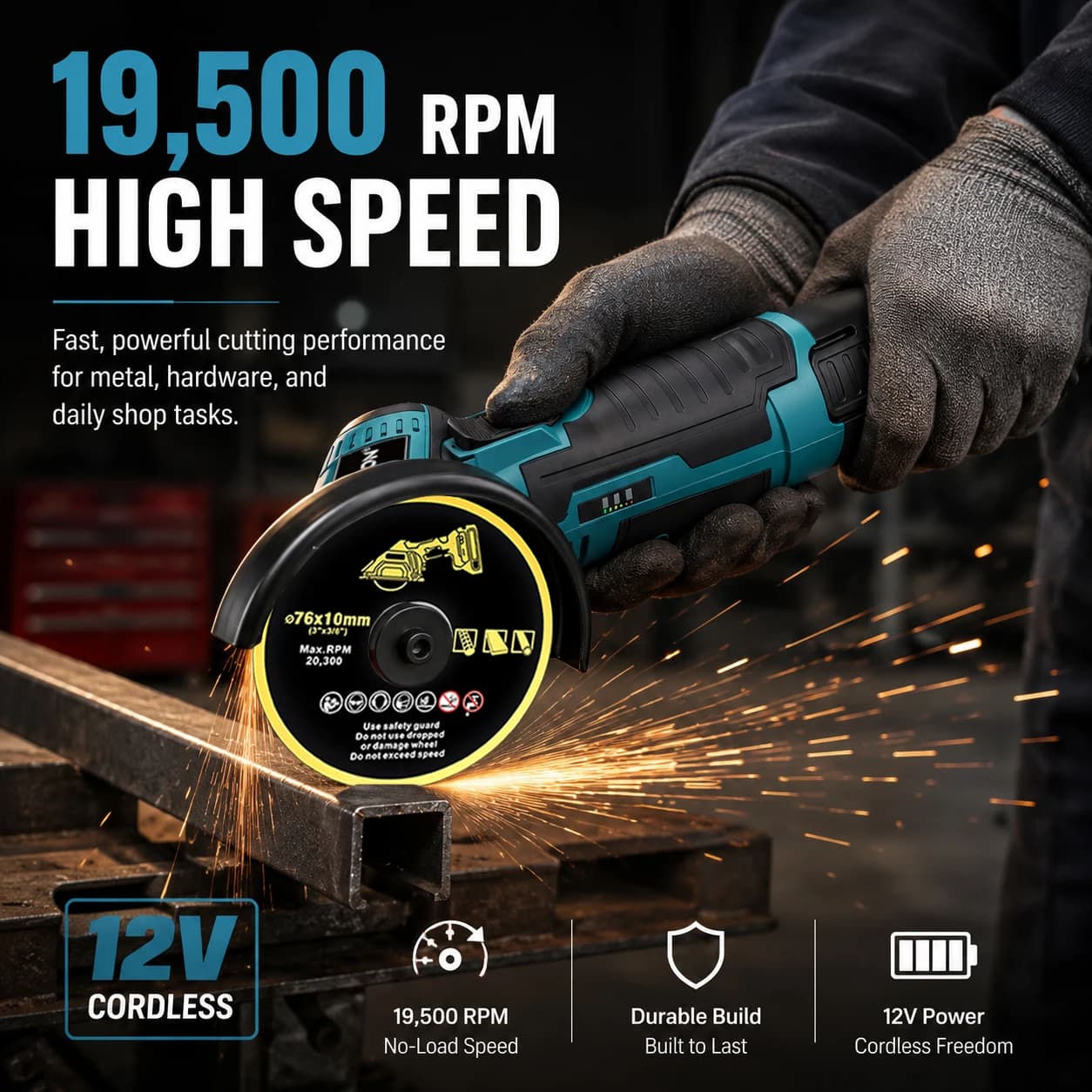 Hippcron 12V Cordless Mini Angle Grinder, Portable Lithium Battery Powered Electric Grinding Polishing Cutting Power Tool