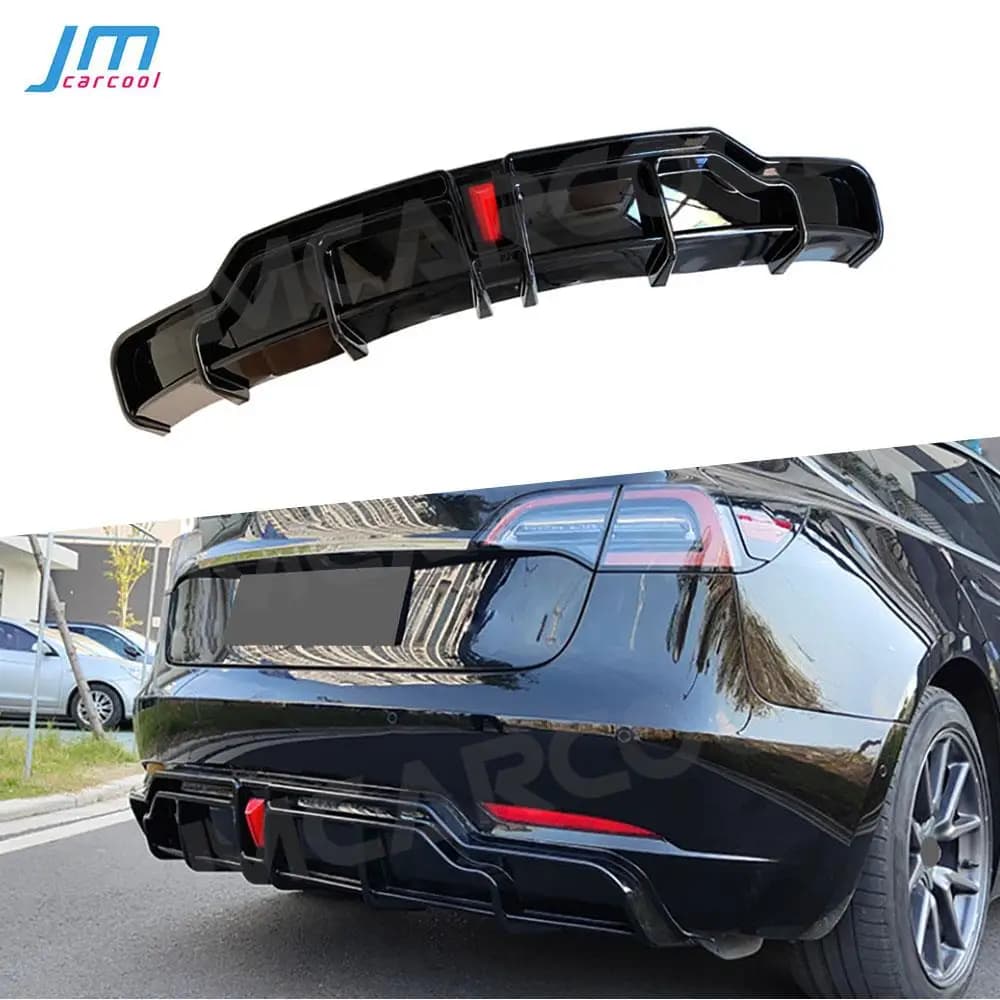 ABS Carbon Look Diffusore Posteriore Diffusore Spoiler Splitter Mento Con Luce per Tesla Modello 3 2017 Auto Labbro Posteriore Restyle Accessori