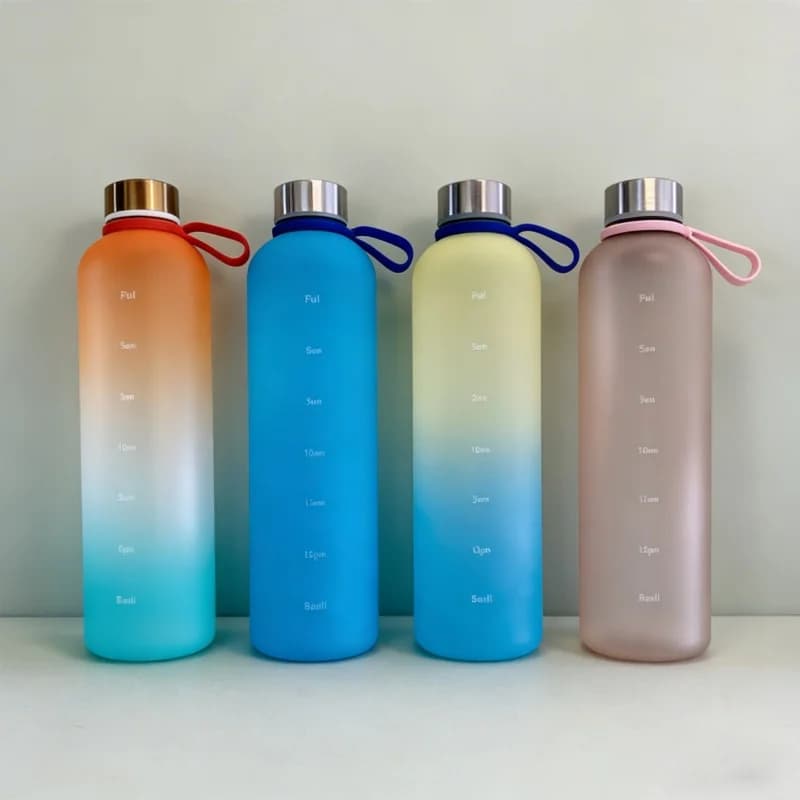 1 Liter Water Bottle Reasonable Drinking Bottle Sports Water Bottles with time marker stickers Portable Reusable Plastic Cup