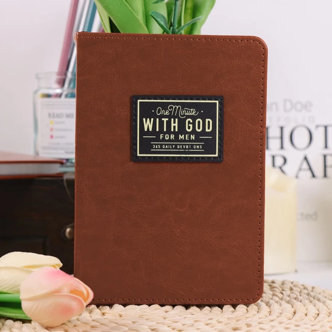 One Minute with God for Men: 365 Devotions - Brown Faux Leather FlexCove Bound Book - Inspirational Daily Readings for Men