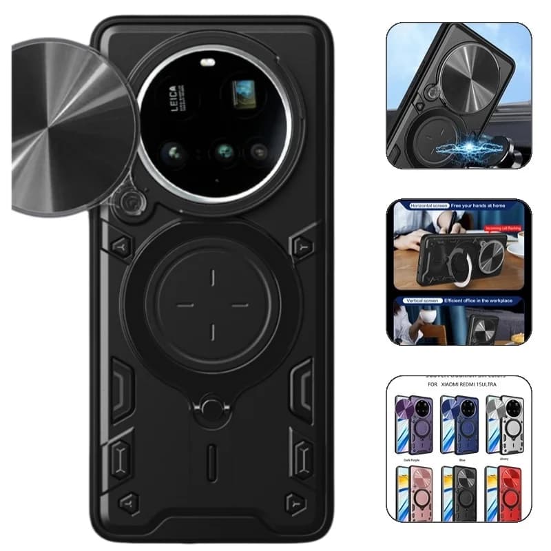 For Xiaomi 15 Ultra 5G Case Slide Lens Armor Phone Cases For Xiomi Mi 15 Ultra 15Ultra 5G Car Magnetic Ring Holder Back Cover