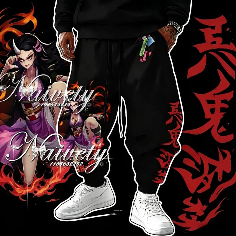 Pantaloni Casual Y2K Demon Slayer Nezuko Kamado 3D con Stampa Grafica, Asciugatura Rapida, Cool Streetwear per Uomo Donna Bambino, Collezione Estiva 2026
