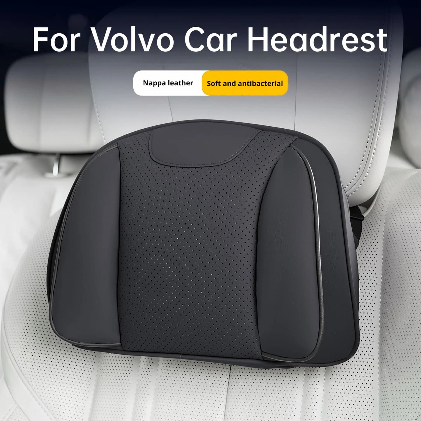For Volvo Nappa Leather Car Headrest Lumbar Cushion Soft Neck Pillows Waist Pillow S60 S90 V60 V90 XC40 XC60 XC90 Accessories
