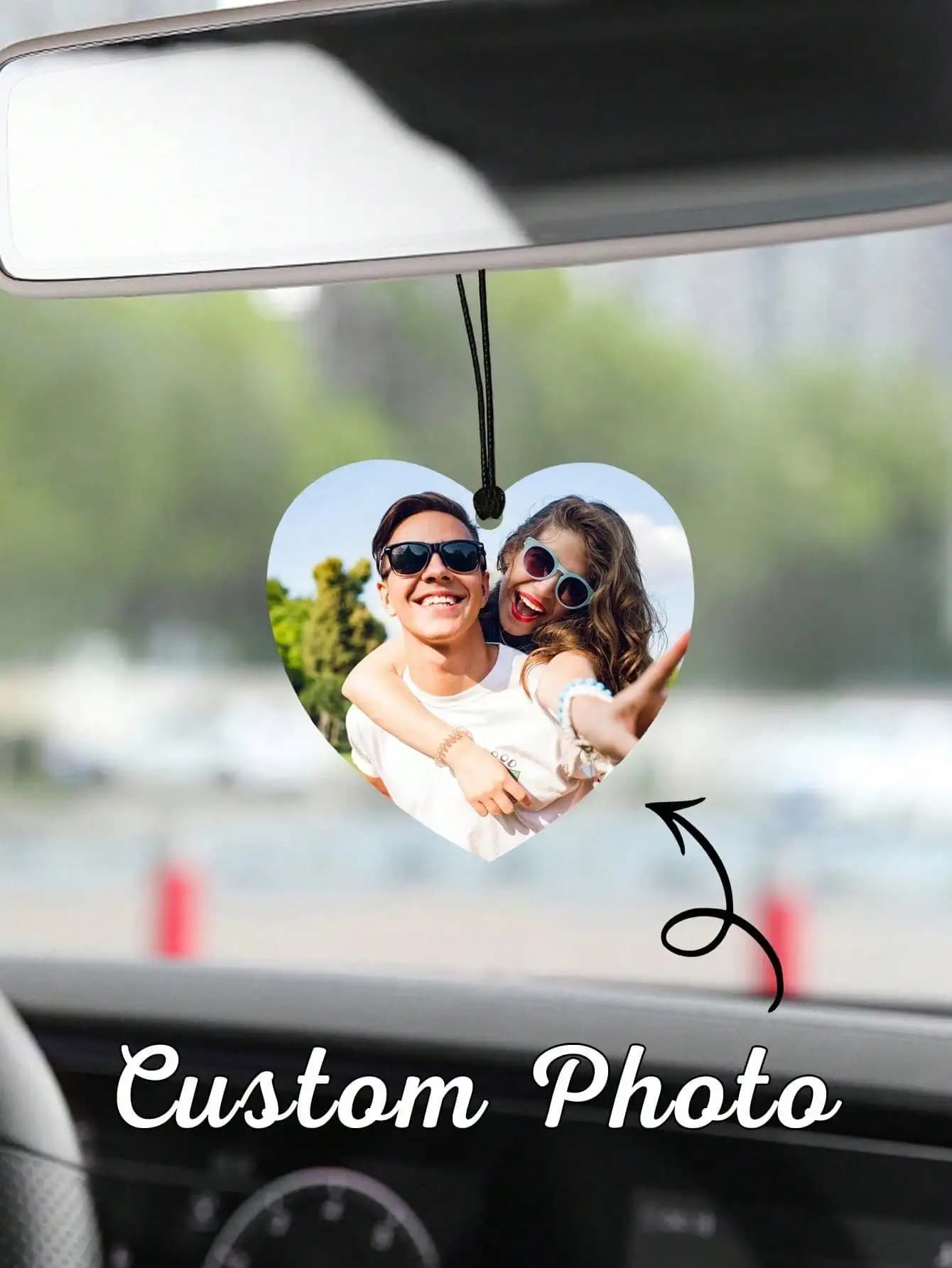 Deodorant for Personalized Cars in Heart Shape with Photos - Ornament to Hang on Mirror Retrovisor, Gift for Valentine's Day, Birthday, Anniversary
