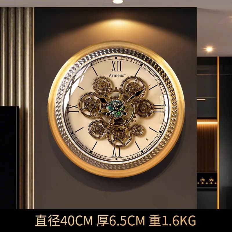 Industrial wind silent rotating gear wall clock American retro mechanical clock decoration creative wall clock