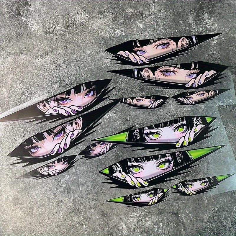 4PCS Holographic Anime Girl Peeking Sticker - Waterproof Vinyl Decals For Car Motorcycle Helmet Laptop Bike Decor