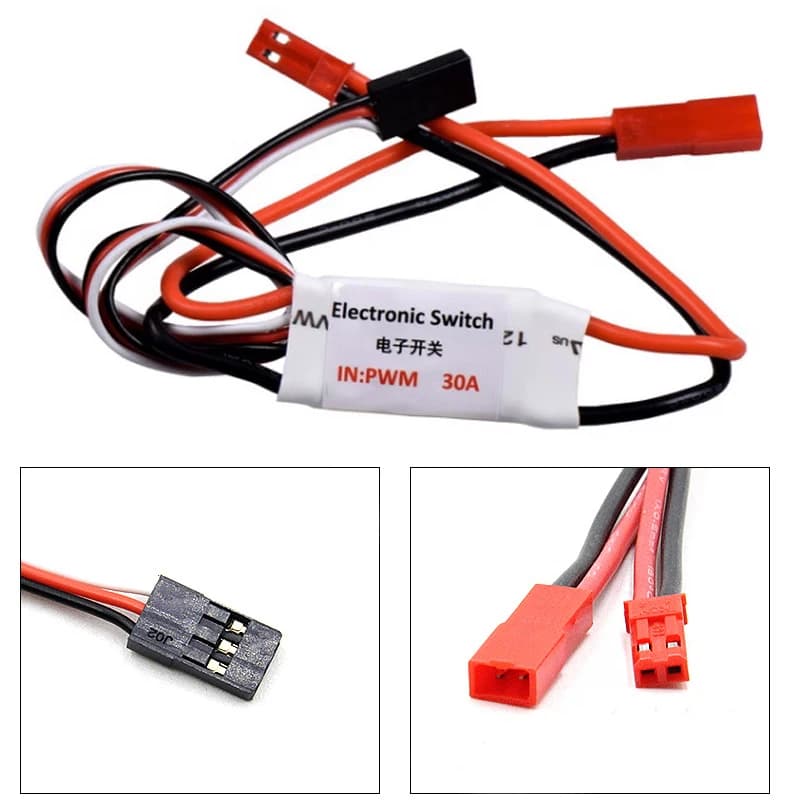 Electronic switch 30A PWM 3.7-27V Input 1-6S with light 18AWG wire for FPV RC models