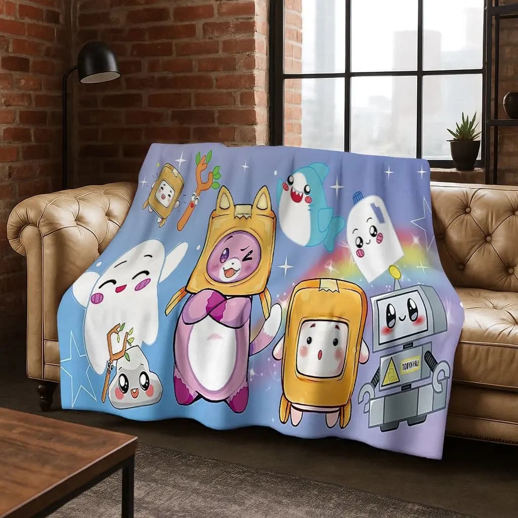 Cartoon Lankybox Cute Foxy Boxy Rocky Flannel Blanket,Cozy Soft Throw Blanket for Home Bedroom Bed Sofa Picnic Cover Kids Gift
