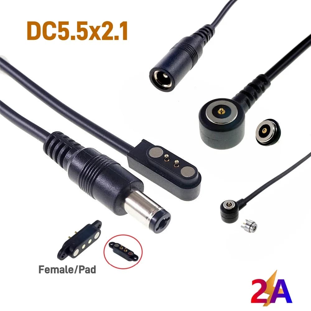 Magnetic Adapter for DC Power Plug from 5.5 mm x 2.1 mm Connector 2A PogoPin Male Cable for CCTV Camera LED Smart Swristand