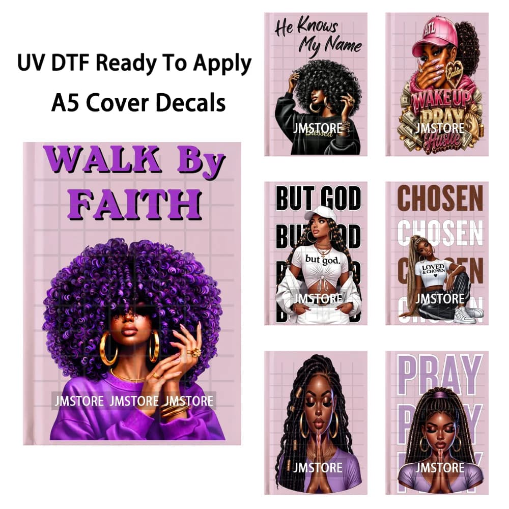 Blessed Black Girl Magic UV DTF Sticker Permanent Transfer Decals Ready To Apply For Planner A5 Journal Cover DIY Notebook Decor
