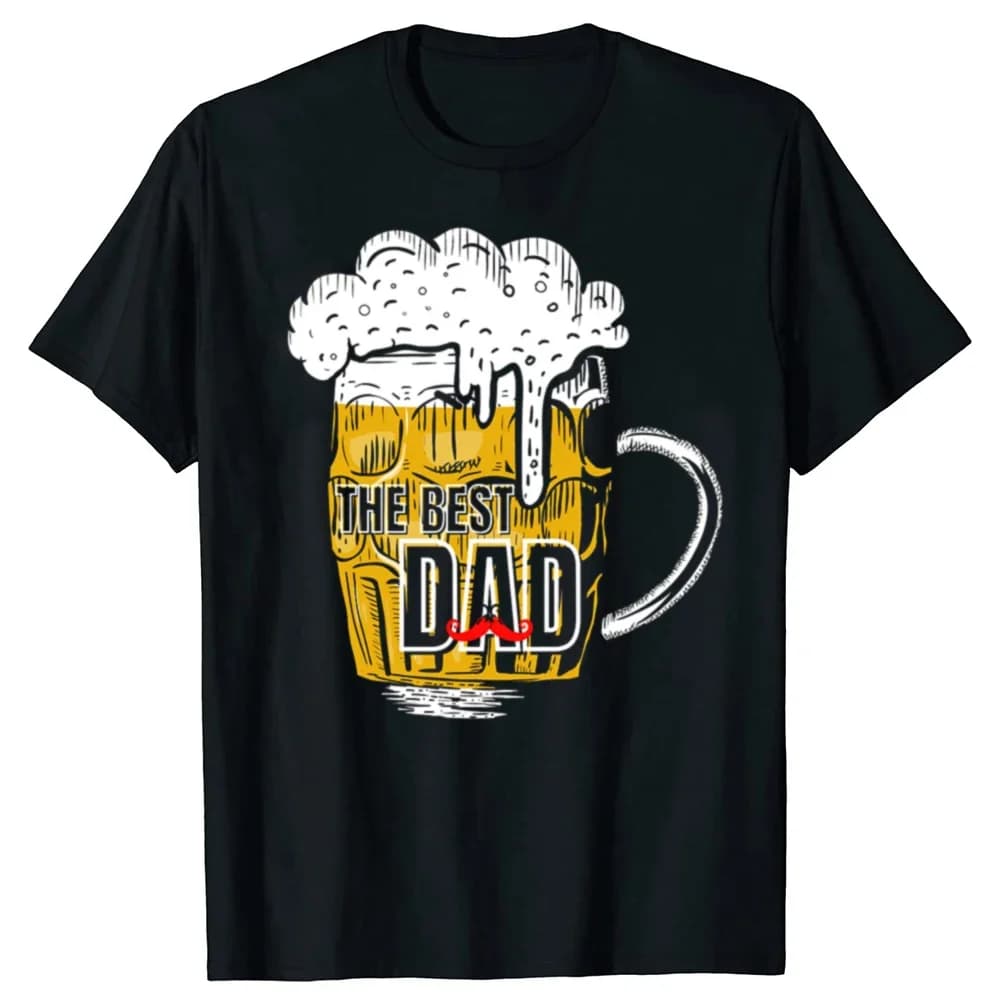 T-shirt grafica The Best Dad Beer Mug, in morbido cotone, girocollo, manica corta, casual, da uomo