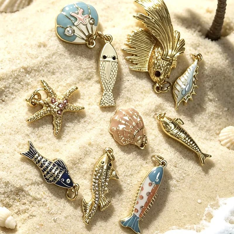 18k Gold Plated Sea Animal Enamel Charms Fish Starfish Shell Pendant for DIY Handmade Jewelry Bracelet Necklace Making Supplies