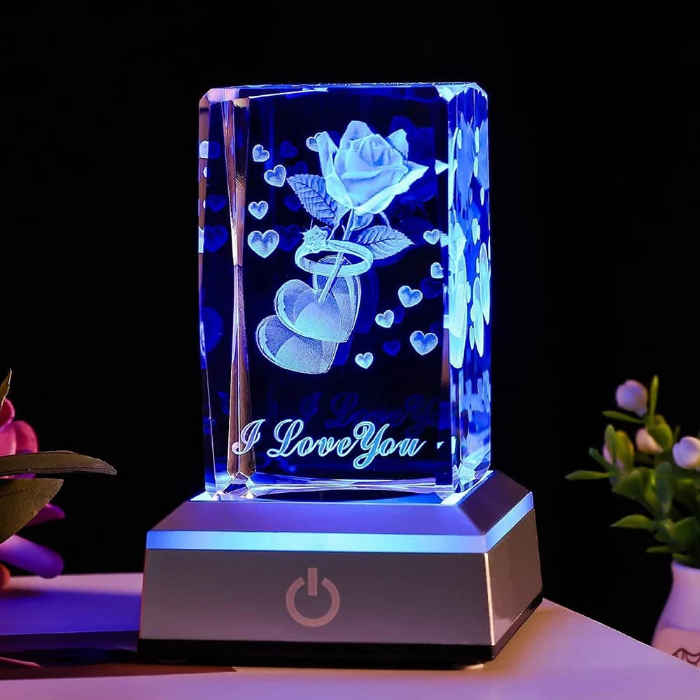 1 Pezzo Rosa 3D in Cristallo con Lampada LED RGB, Luce Notturna Colorata, Regalo per San Valentino, Natale, Compleanni, Anniversari, Regali per Innamorati