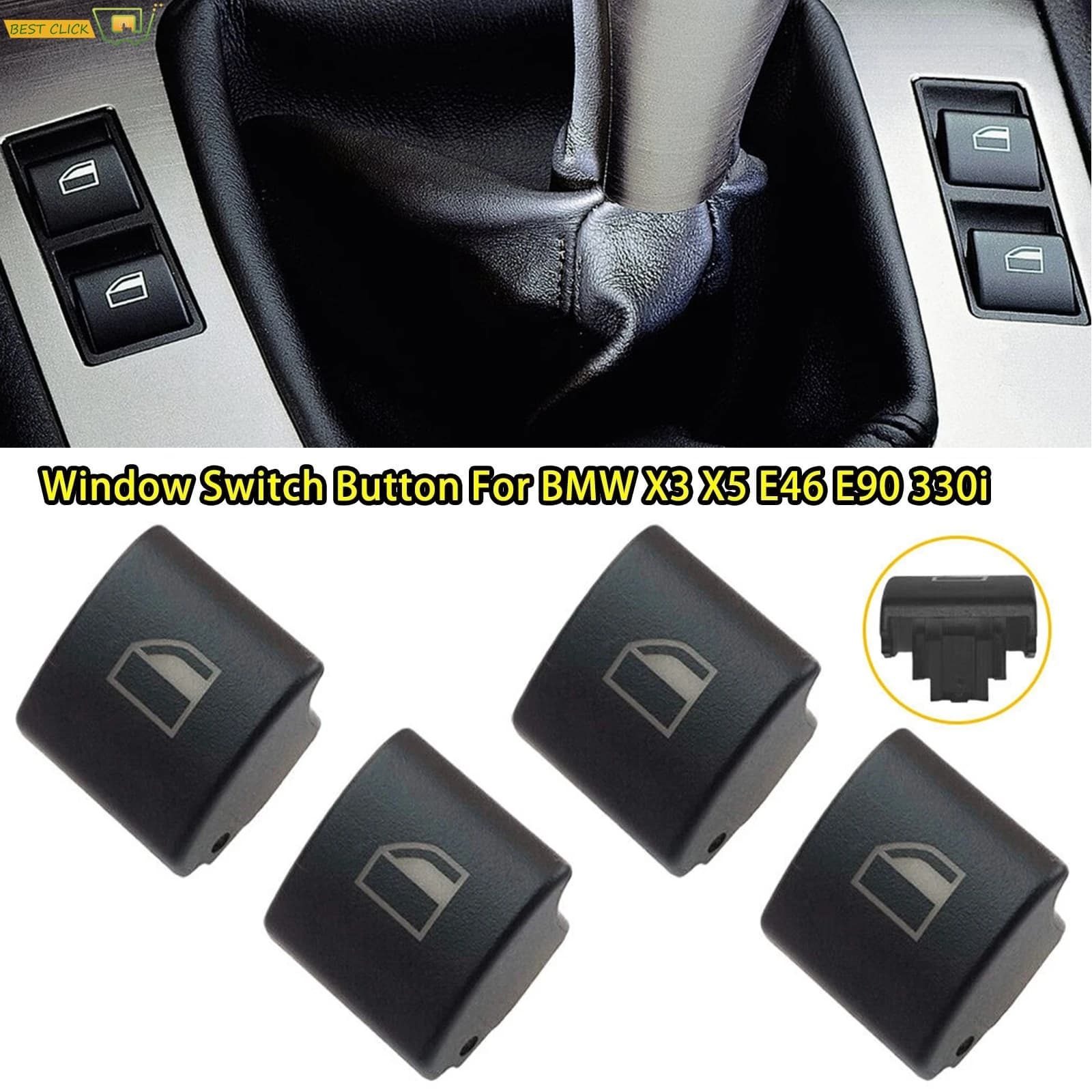 4 pezzi accessori auto pulsante interruttore alzacristallo elettrico copertura per BMW 323i 325i 328i 330i 330xi 3 serie E46 X5 E53 X3 E83 61316902183