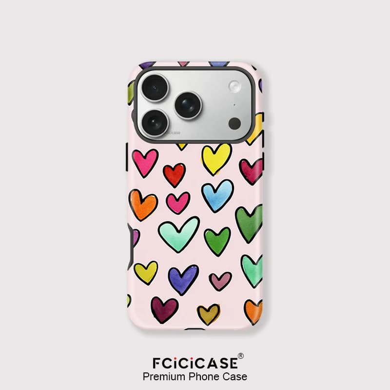 Fcicicase Custodia Magnetica 2 in 1 per iPhone 15 14 13 12 11 Pro Max 16 17 Air, Cover Acrilica Colorata con Cuori per Magsafe