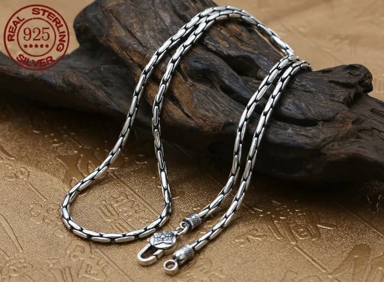 3MM New 100% Authentic S925 Sterling Silver Bamboo Bracelet Necklace Vintage Hip Hop Fashion Jewelry Gift for Men and Women