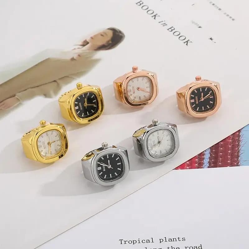 Y2K Vintage Finger Watch Ring for Women Men Quartz Mini Watch Ring with Adjustable Band Fashion Jewelry Accessory