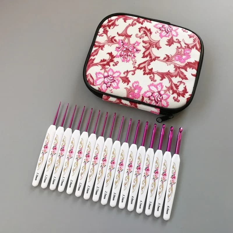 Set di uncinetti in alluminio rosa Kit di ferri da maglia Manico in plastica Set artigianale fai-da-te per tessuto di filati di maglione