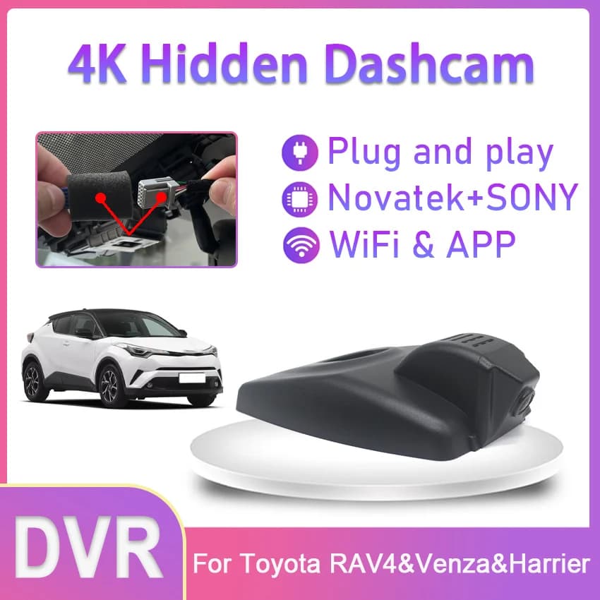 4K Dash Cam For Toyota RAV4 Prime SE XSE 2019-2021 For Venza 2019-2023 Auto DVR For Harrier 2021-2023 2160P Plug and Play DashCam