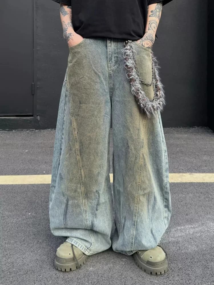 Jeans American Style Retro con Effetto Usurato e Design Distressed, Modello Street Knife per Uomo, Pantaloni in Denim Larghi e alla Moda