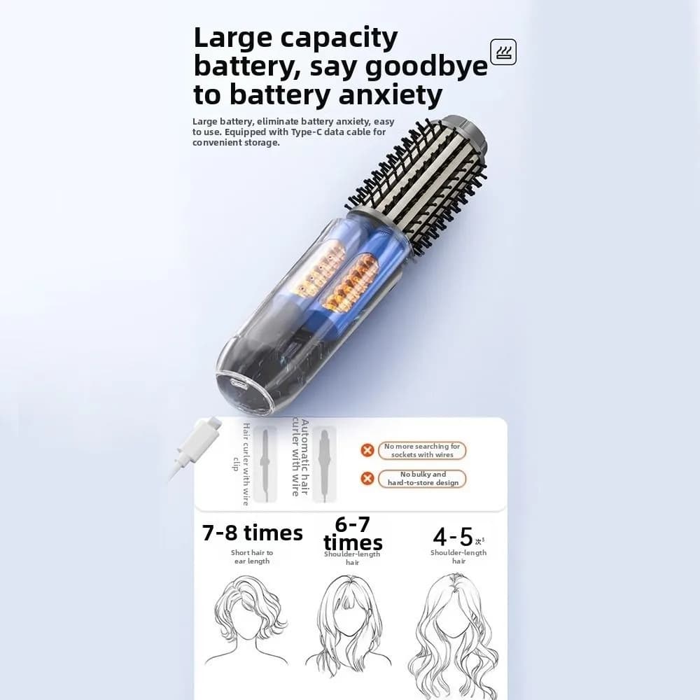 Nuova Spazzola Lisciante Ionica Senza Fili, Portatile, Ricaricabile USB, 2 in 1 per Lisciare e Arricciare, Pettine Caldo Anti-Danno per la Cura dei Capelli