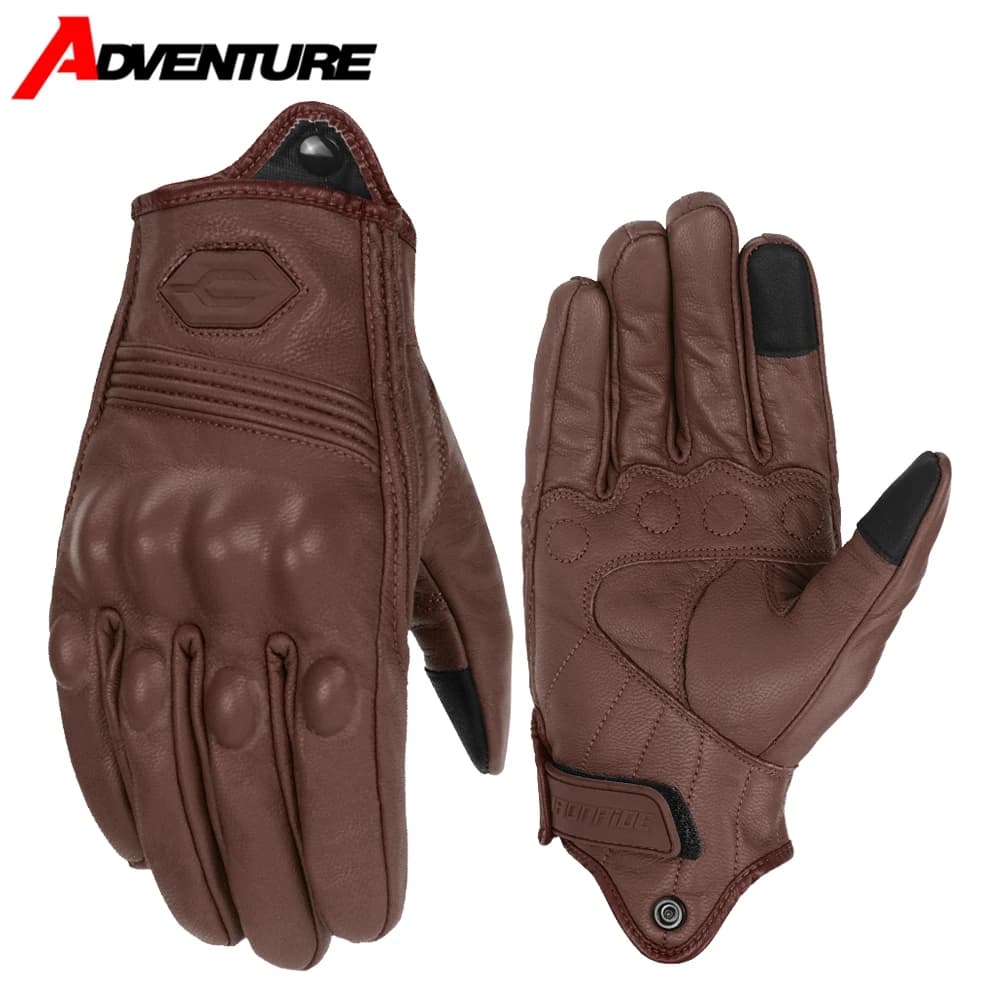 Guanti da moto per l'inverno antivento, caldi e resistenti alle cadute, fuoristrada, per motociclisti, touch screen, guanti in pelle con dita intere