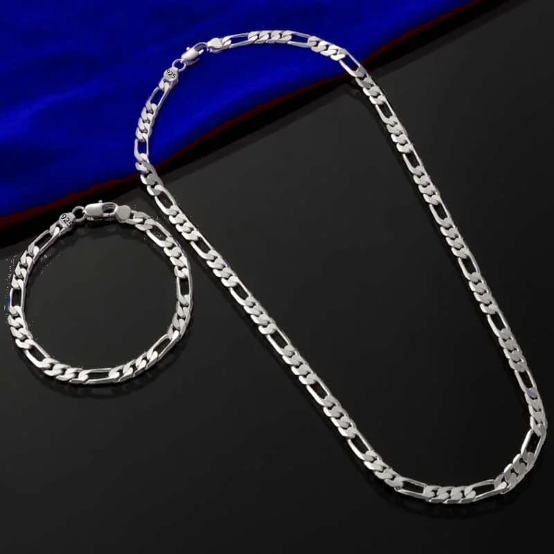 Noble 925 sterling Silver 4MM Chain for Men Women Bracelet Necklace Jewelry Set Lady Christma Gifts Charms Wedding