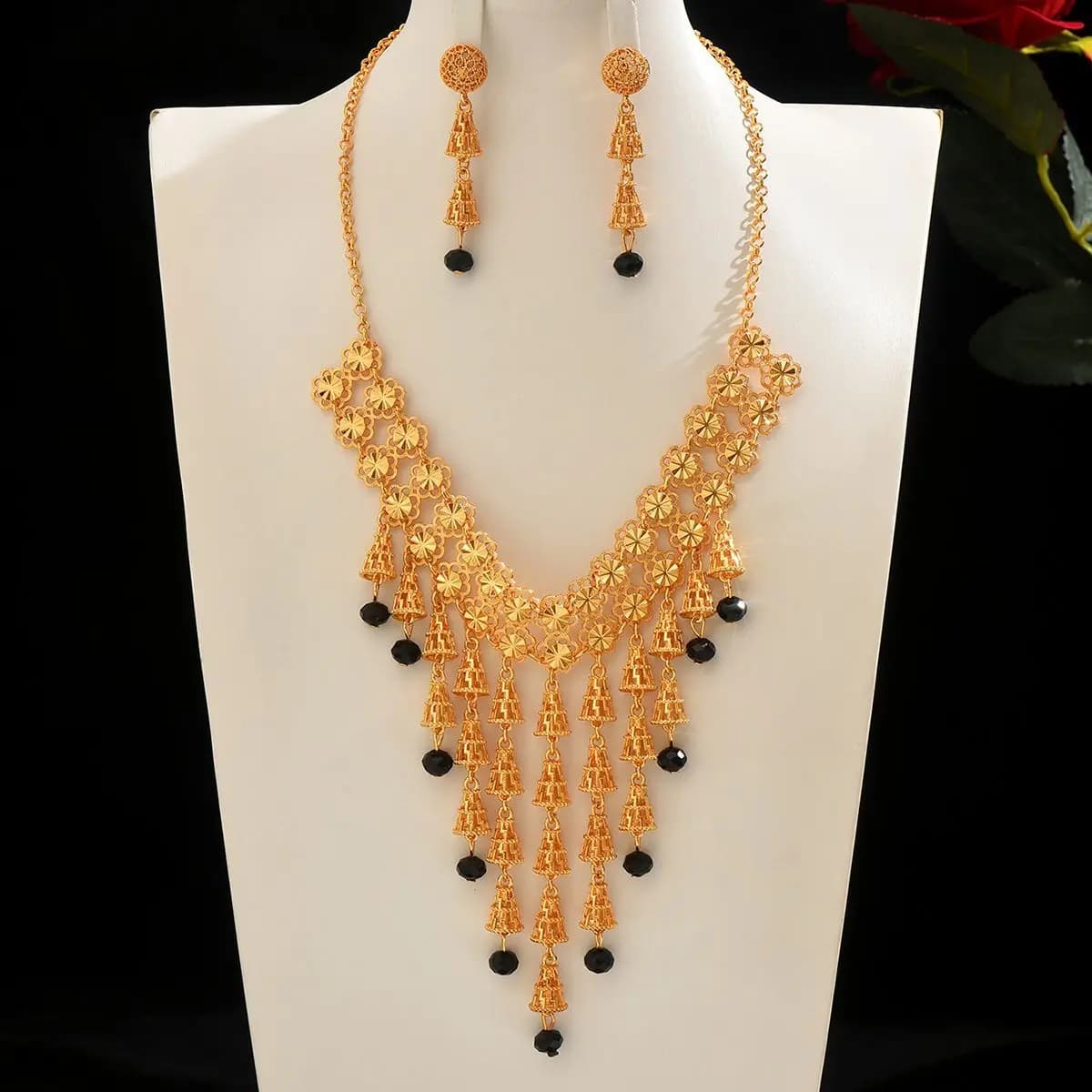New Fashionable High end Dubai 24K Gold Plated Necklace Earrings Exquisite Wedding Party Jewelry Set for Lovers 77