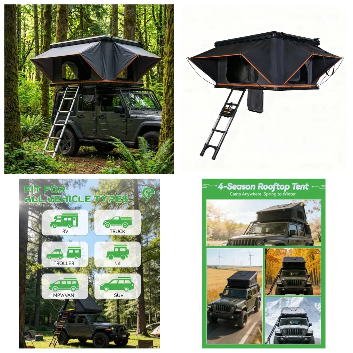 Tenda da Tetto Rigida Pieghevole Impermeabile per SUV e Pickup, Tenda da Campeggio per Esterni 2-3 Persone 4 Stagioni Doppio Strato Automatica