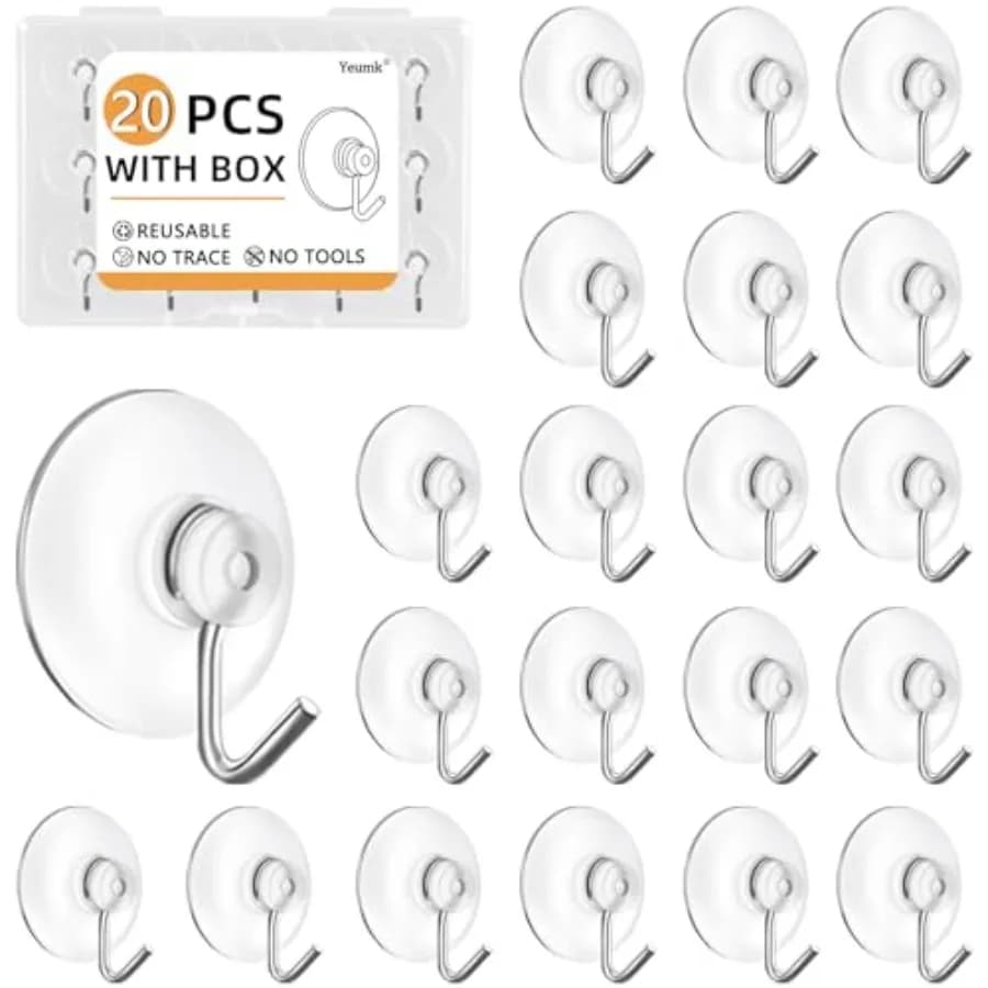 Confezione da 20 mini ganci a ventosa da 0,8 pollici, ventose trasparenti con ganci in metallo, ganci multiuso in PVC rimovibili e riutilizzabili per vetro