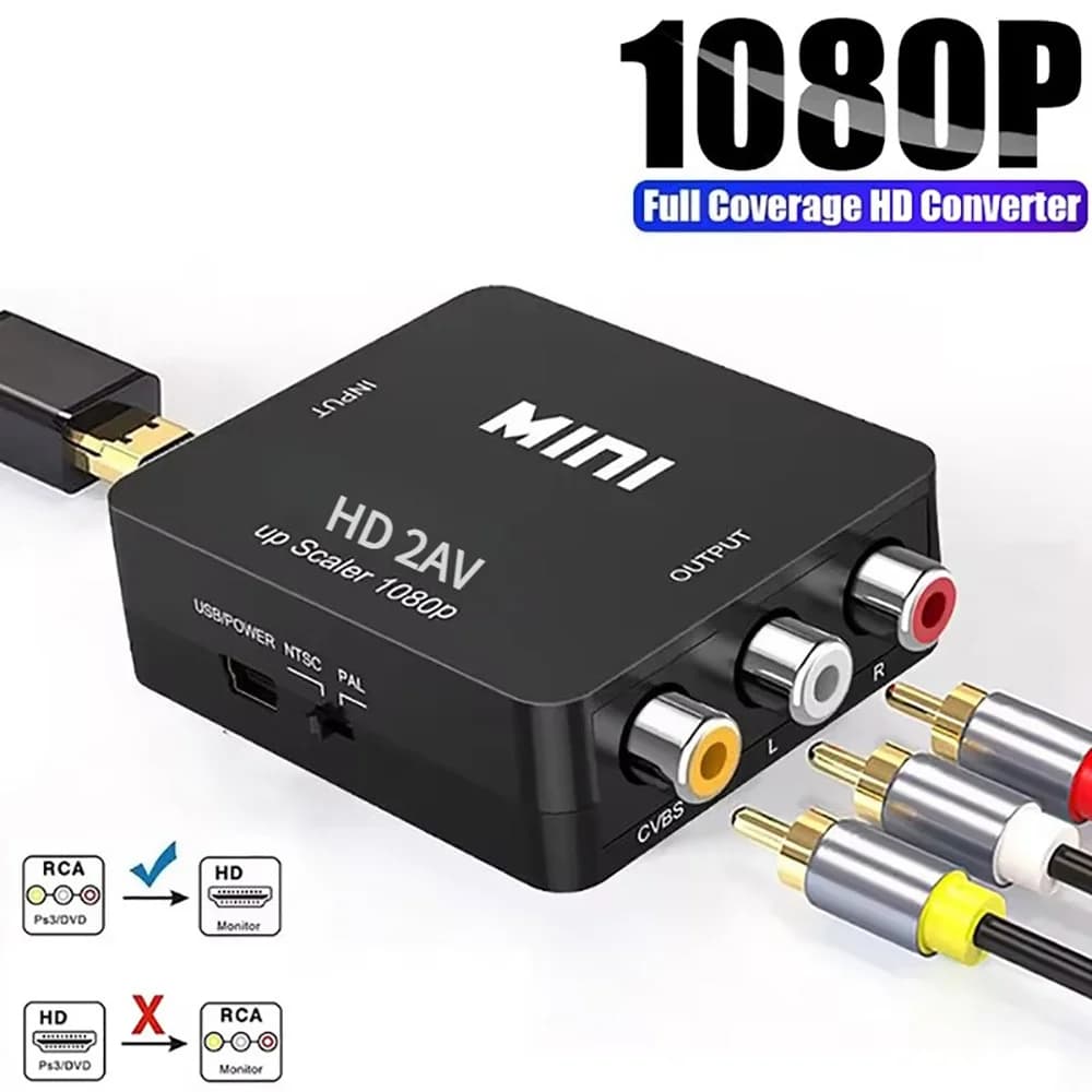 Convertitore Adattatore HDMI a AV RCA 1080P con Cavo USB per PC, HDTV, Proiettore NTSC PAL
