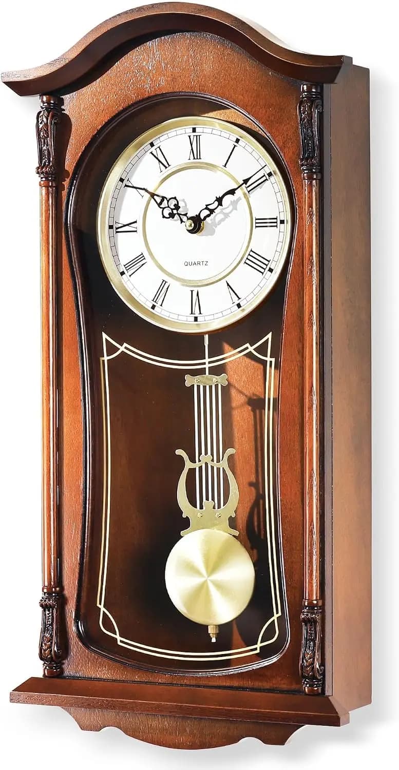 ® 22IN Grandfather Vintage Wall Clock with Pendulum and Chime, Hour/Quarter-Hour Chime, Mahogany Wooden Frame, Large Vintage Wal