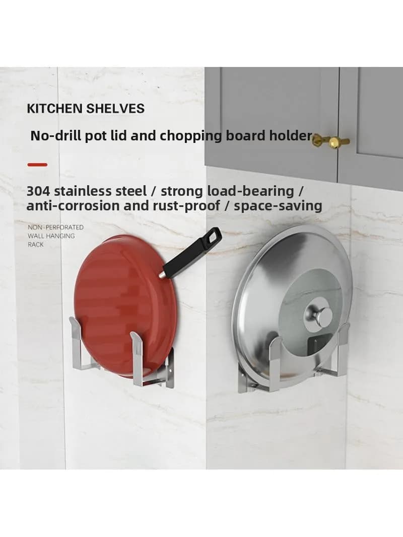 No Drilling Stainless Steel Pot Lid Holder Wall Mounted Cutting Board Stand Kitchen Essential Knife Block Storage Rack