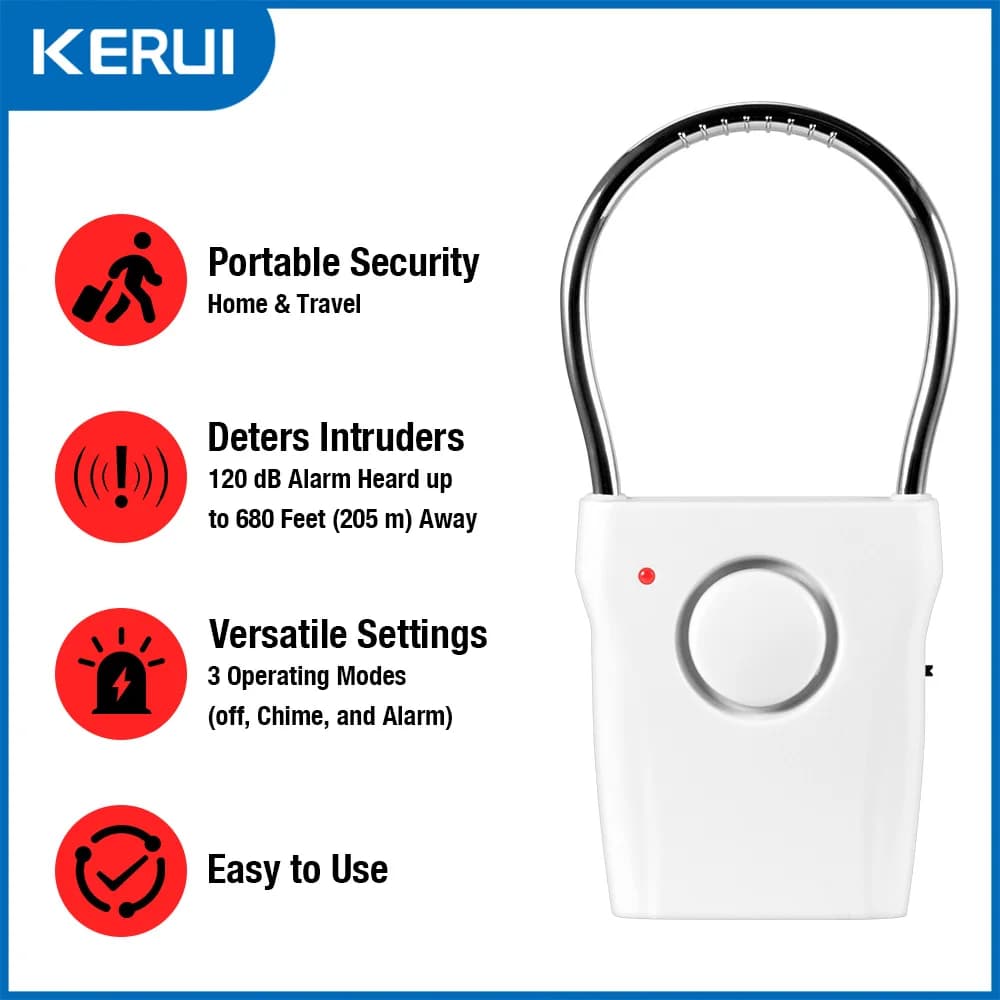 Allarme maniglia porta 120 dB Allarme di sicurezza porta con impostazioni regolabili Attrezzatura di allarme per porta finestra per la sicurezza dell'hotel di viaggio