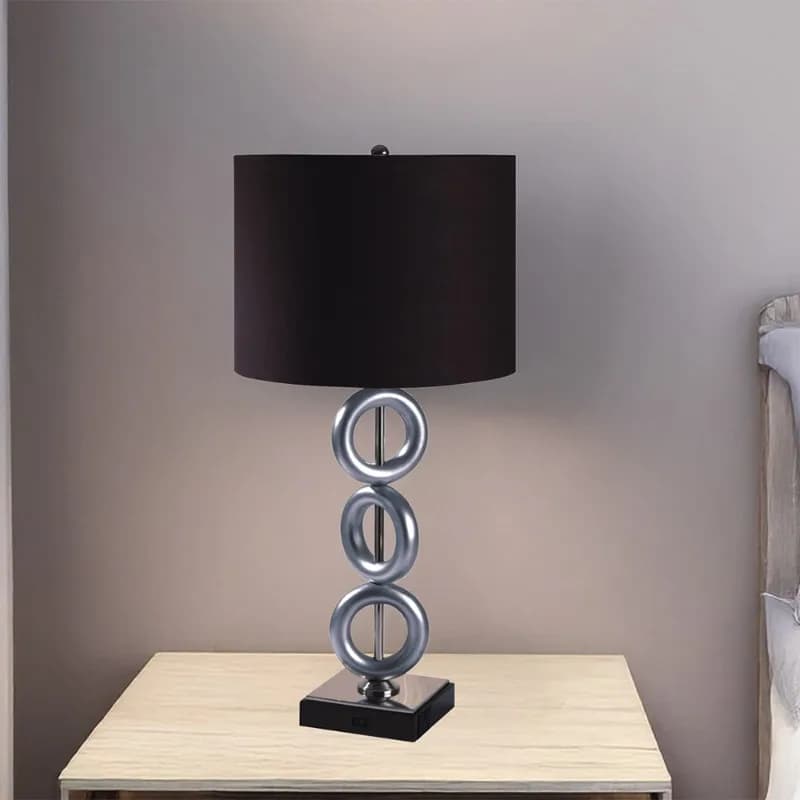 Splendid pair of 3 rings silver table lamps with multifunctional home lighting device with socket