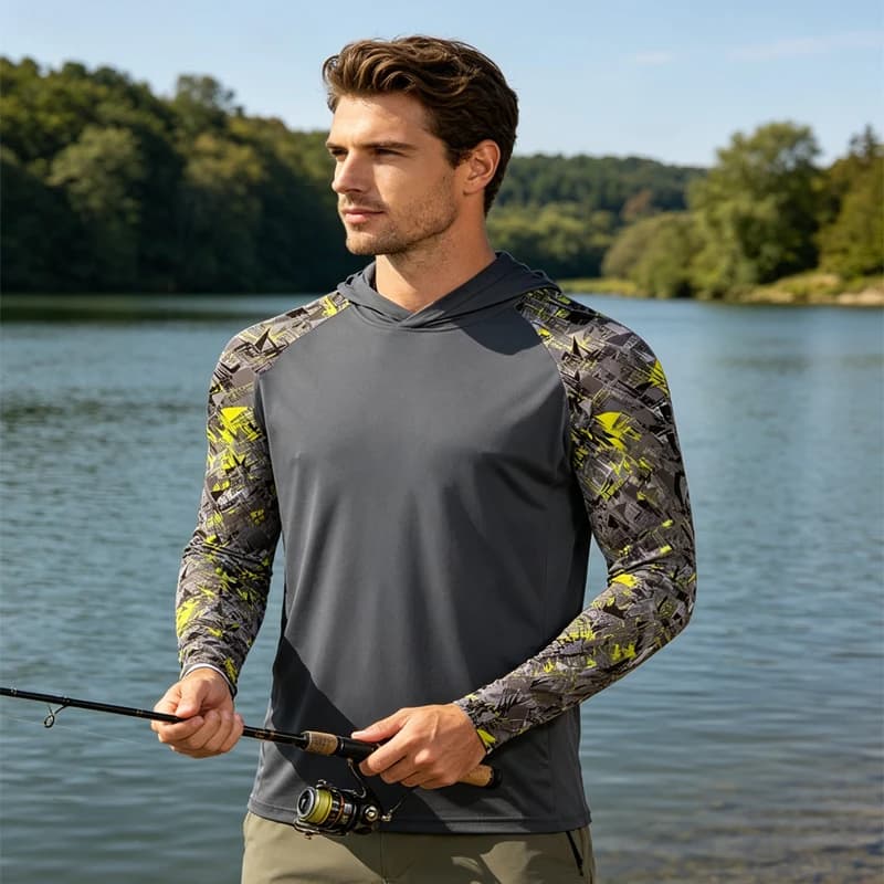 Abbigliamento da Pesca, Felpa con Cappuccio ad Alta Prestazione, Protezione UV UPF 50, Magliette a Maniche Lunghe per la Pesca, Top Traspiranti per Uomo
