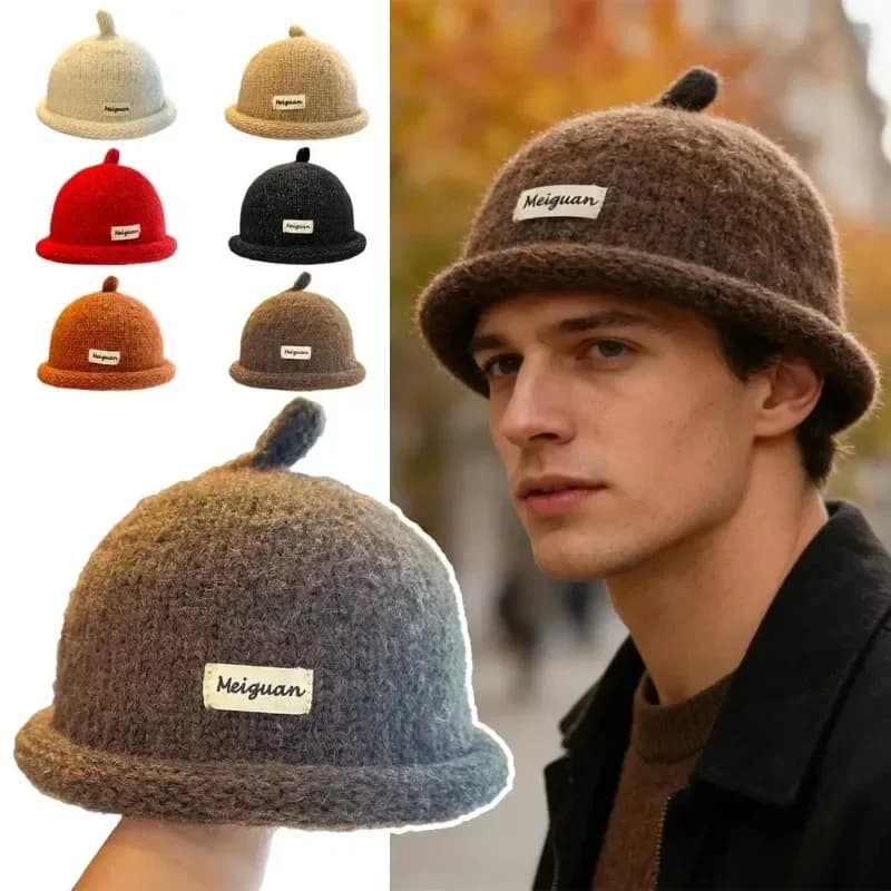 Cappello in maglia senza risvolto per uomo e donna, caldo e morbido, stile country fresco e dolce, accessorio moda per l'autunno e l'inverno.