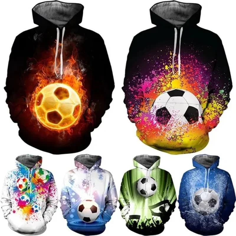 Felpa con cappuccio grafica da calcio con stampa 3d per uomo moda Casual pullover larghi felpe con cappuccio per bambini Cool Soccer Pattern Streetwear